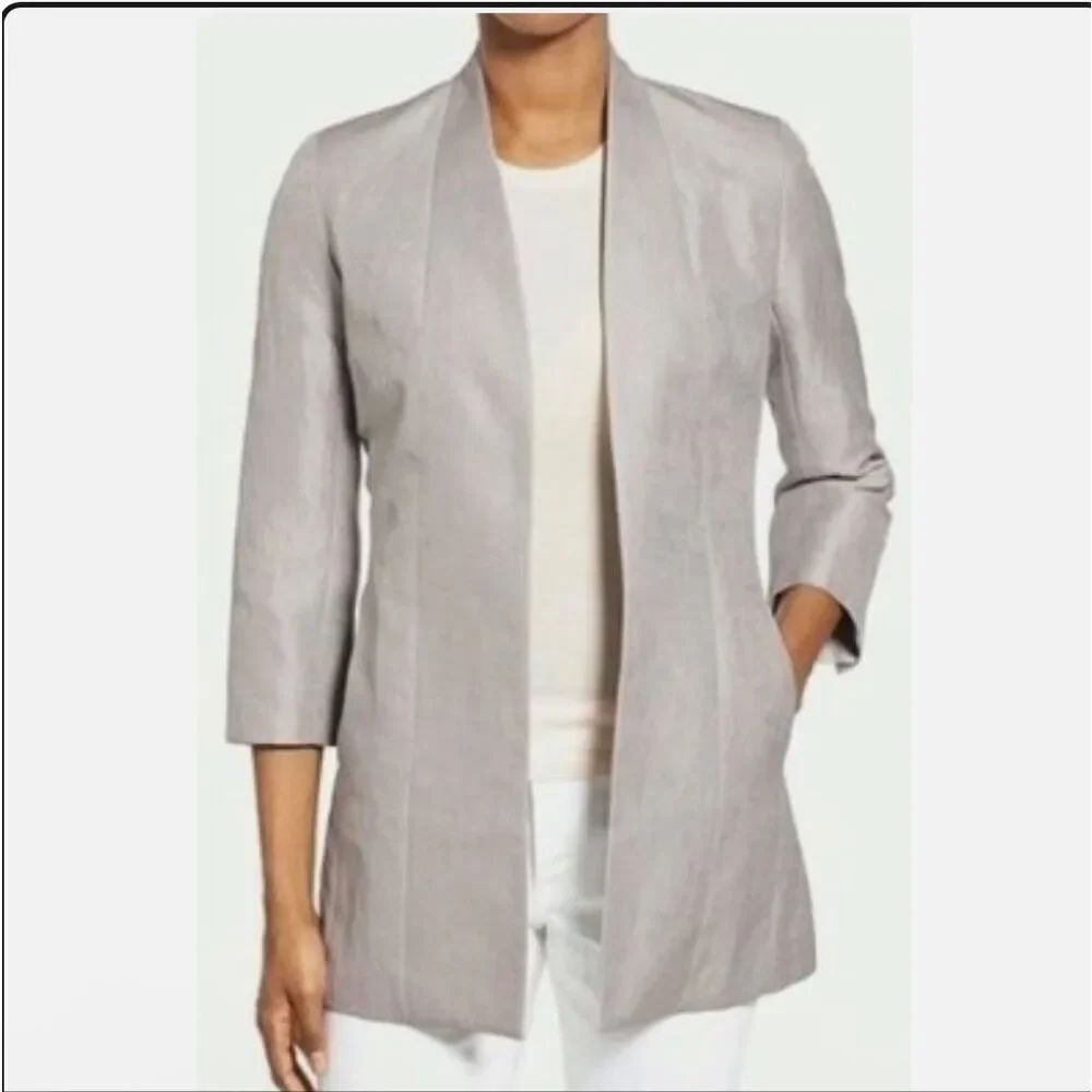 Eileen Fisher Silver mirage jacquard silk blend jacket SP